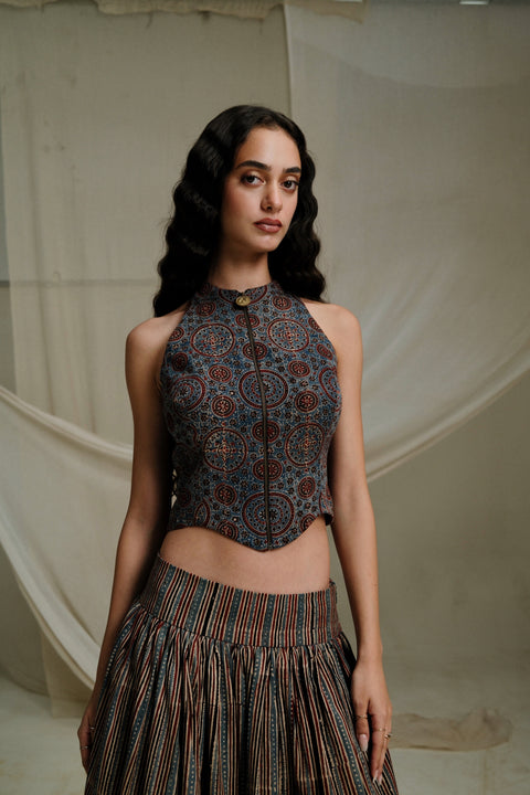 Ajrakh Halter Corset Top