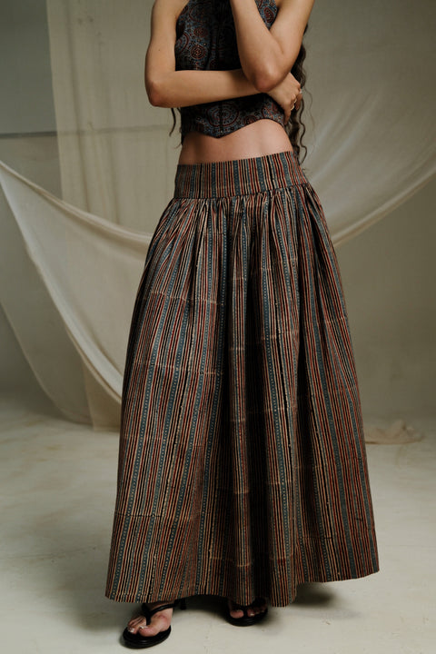 Striped Ajrakh Maxi Skirt