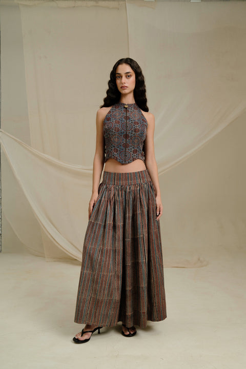 Striped Ajrakh Maxi Skirt