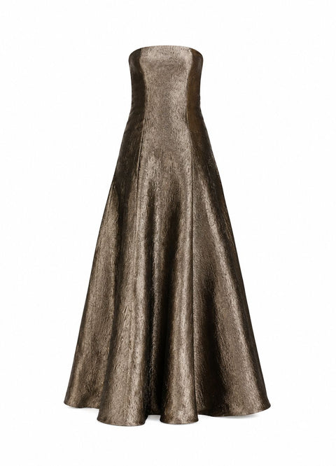Strapless Panel Cut Banaras Tissue Silk Gown